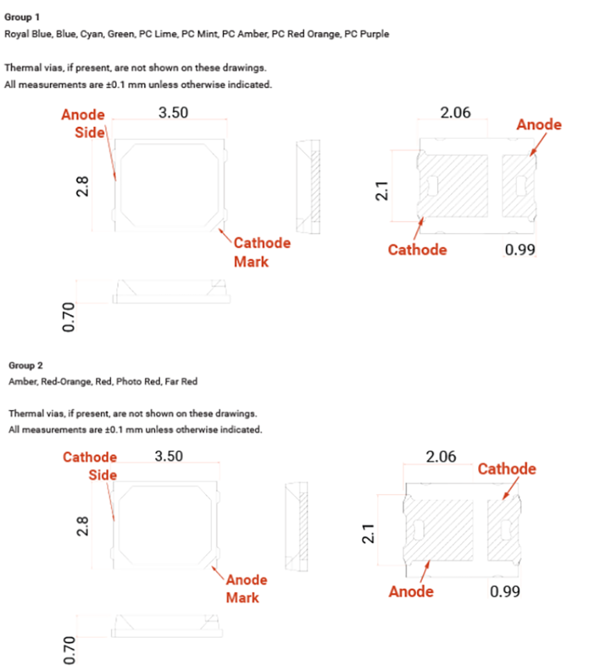 Mechanical Drawing - Cree LED J-Series 2835 Single Color LEDs